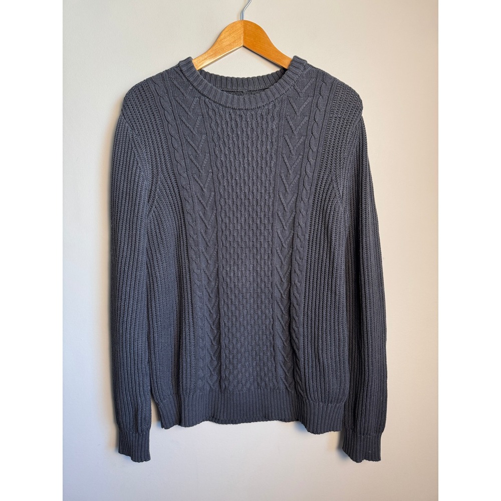 Buffalo Mens Dark Grey Cable Knit Sweater M Heavy Cotton Classic Preppy Cozy
